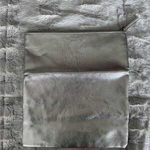 Silver Metallic Clutch with Embossed Wings